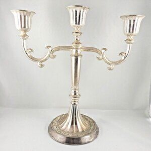 Candelabra-3 Holder-Zinc Plated-England-Blue Felt Bottom-Vintage- 10in x 10in
